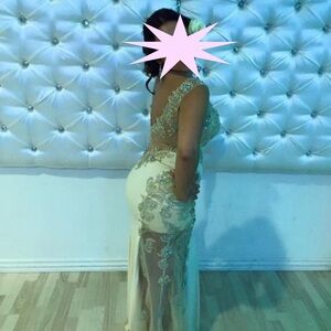 Tony Bowls Cream and Gold Lace Gown